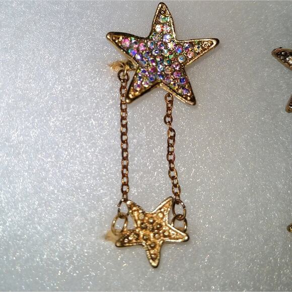 Stasia Star: Bling Rhinestone Double Star Rings adjustable OSFA gold costume - Picture 3 of 8